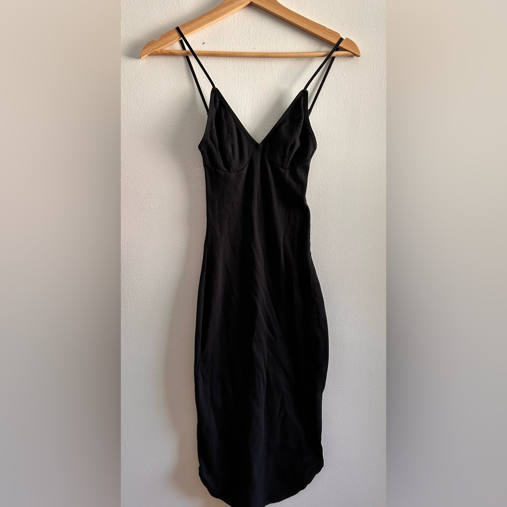 American Apparel Black Ribbed Midi Dress